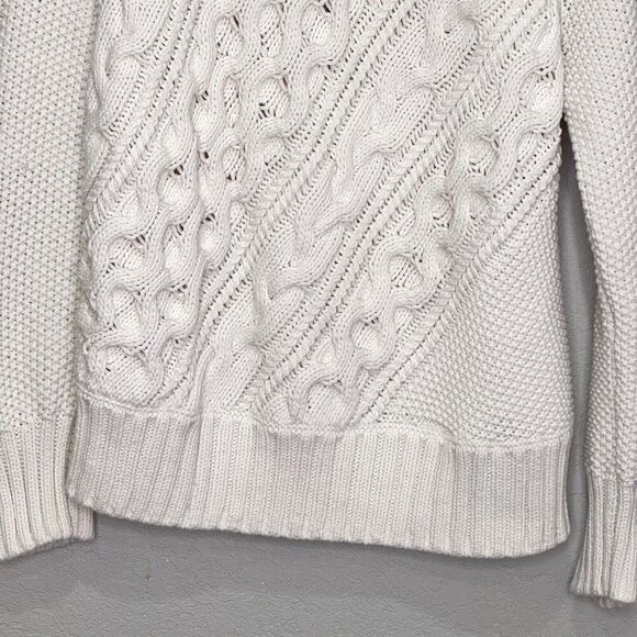 J. Crew Diagonal Cable-Knit Crewneck Sweater Size Small Cotton Fisherman Crew - Picture 4 of 7